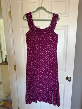 LOFT Magenta Floral Sleeveless Midi Dress